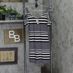NWT Planet Gold Juniors Printed Cold-Shoulder Bodycon Dress Black Stripe S thumbnail 2