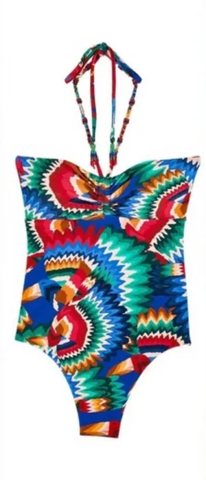 Farm Rio Chevron Toucans One Piece, size X-Small, $189 thumbnail 1