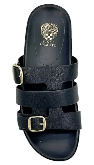 Vince Camuto Freida Black Leather Double Buckle Slide Mules thumbnail 1