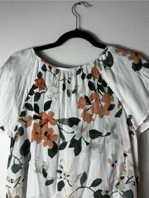Lovestitch Floral Tie Neck Button Front Blouse Flutter Sleeve L thumbnail 6