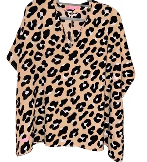 Simply Southern Collection‎ Leo Drape Short Sleeve Blouse Cheetah Print Large thumbnail 1