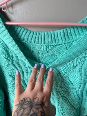 Mint Green Cable Knit V-Neck Sweater Coastal Cottagecore Soft Women’s thumbnail 4