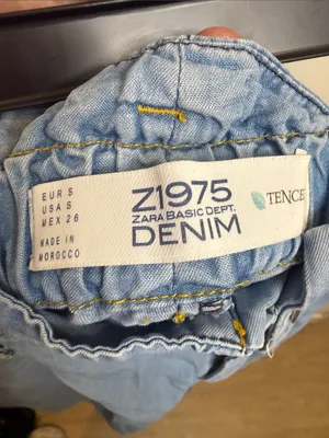 Zara Tencel 21975 High-Waist Wide Leg Light Blue Denim Culottes Sz S thumbnail 6