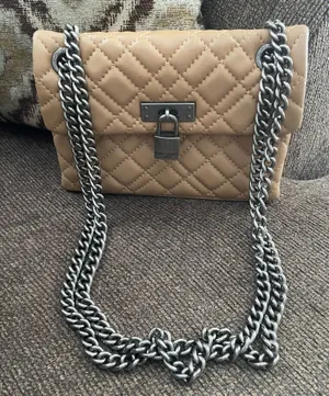 KURT GEIGER London Brixton Lock Camel Diamond Quilted Shoulder Bag thumbnail 1