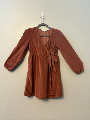 American Eagle brown corduroy wrap mini dress size small fall autumn preppy thumbnail 2