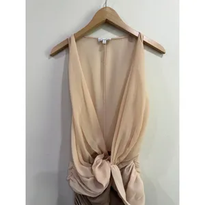 L'Academie Sleeveless Two Tone Beige Tan Chiffon Overlay Formal Evening Gown S M thumbnail 8