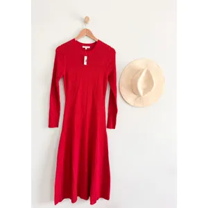 Madewell | NWT The Signature Knit Crewneck Midi Dress in Crimson | Sz M thumbnail 2
