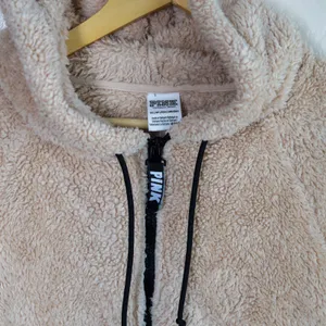 PINK Victoria's Secret Sherpa Teddy‎ Fleece Hoodie XS Beige Quarter Zip Pullover thumbnail 8