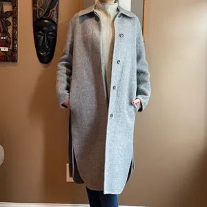NWT Theory Womens Long Grey Wool and Cashmere Shirttail Belted Coat, size XS thumbnail 6