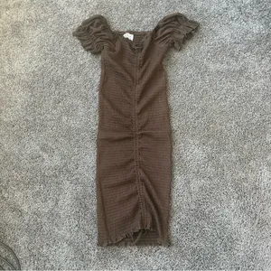 Brown Ruched Midi Dress thumbnail 3