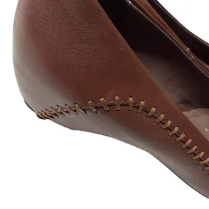 Handmade Brown Leather Pointed Toe Flats Size 6.5 (230) Whipstitch Low Heel thumbnail 8