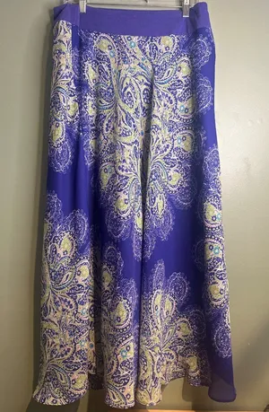 Jaclyn Smith Large Boho Maxi Skirt Blue Paisley Cottagecore Festival Flowy Beach thumbnail 1