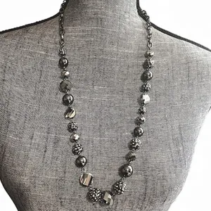 Boutique Gunmetal Crystal & Beaded Long Chain Statement Necklace NWT New thumbnail 1