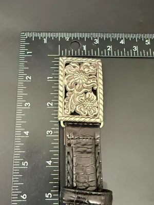 Vintage BRIGHTON 97033 Black Embossed Croc Leather Floral Buckle Belt Size ML 32 thumbnail 8