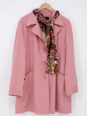SM2 Trench Coat Womens XL Pink Button Front Scarf Included New thumbnail 1
