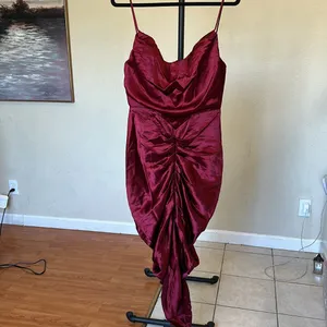 HOUSE OF CB 'Nera' Wine red Satin Draped Corset‎ Dress /Size L NWOT thumbnail 3