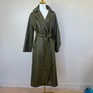 Rosetta Getty Olive Green Faux Leather Trench Coat SMALL Belted Office Work $555 thumbnail 9