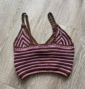 BDG Urban Outfitters Pink and Brown Crochet Top thumbnail 2