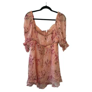 NWT Free People Peach Floral Sheer Babydoll Tunic Mini Dress Boho Romantic M thumbnail 4