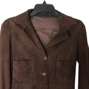Unbranded Women's Suede Leather Button Front Jacket Small Brown boho earthy thumbnail 2
