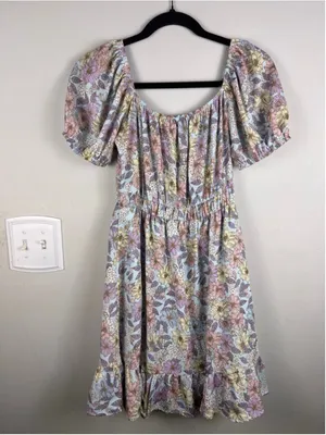Coquette Praire Floral Babydoll Mini Dress Cottagecore Puff Sleeve Small thumbnail 6