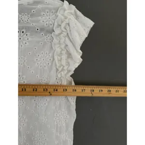 White Eyelet Lace Ruffle Cap Sleeve V-Neck Floral Boho Blouse‎ Top Womens Small thumbnail 4