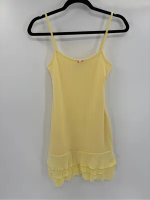 Edikted Yellow bohemian girly Ruffled Slip Dress with Pink Rose Accent size xs thumbnail 2