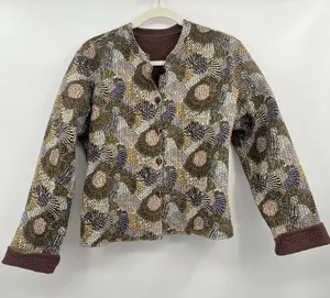 Women's Jacket Quilted Reverses Me Chocolate Coffee Brown Pattern Art Wear Boho thumbnail 1