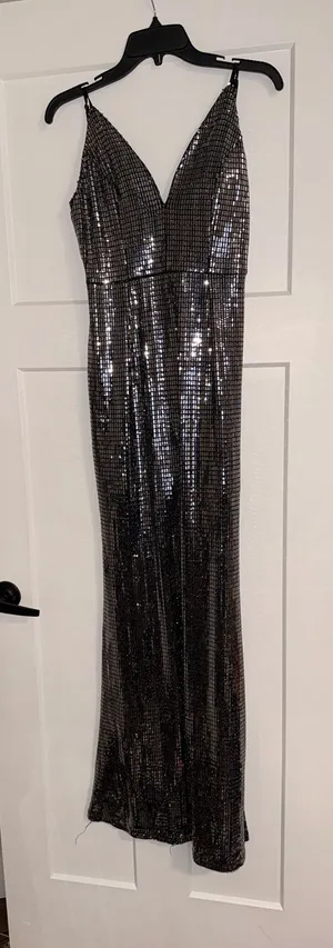 Silver mirror ball style prom dress Size M thumbnail 1