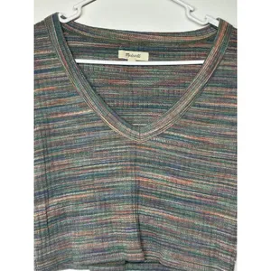 Madewell Multicolor Short Sleeve Space-Dye Brightside Rib V-Neck Crop Tee Sz M thumbnail 4