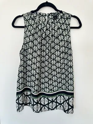 Ann Taylor Factory Green and Black Geometric Pattern Halter Tank Top Size M thumbnail 2