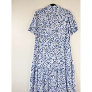 ZARA Womens Dress Blue Midi Floral Ditsy Shirtdress Linen Short Sleeve Medium thumbnail 8