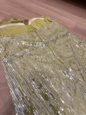 Green Sequin Halter Midi Dress with Side Slit Size XL thumbnail 6