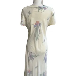 Vintage Ivory Iris Chiffon Sheer Overlay High-Low Floral Midi Dress Size 14 Mica thumbnail 6