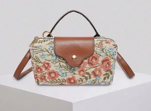 Women's Fabric Nylon Mini Crossbody Bag, Floral Pattern, Magnetic Snap Closure, Casual Cute Fashion Handbag thumbnail 1