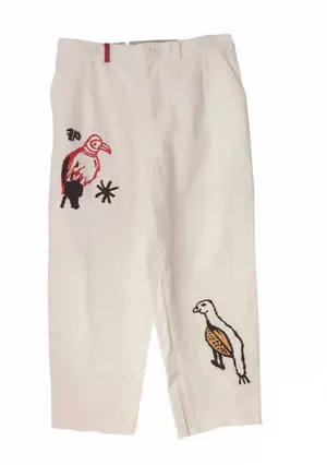White Embroidered Ankle Pants Size L thumbnail 1