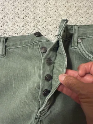 We The Free Womens Shorts 31 Army Green Mid Rise Button Fly Cut Off Denim thumbnail 11