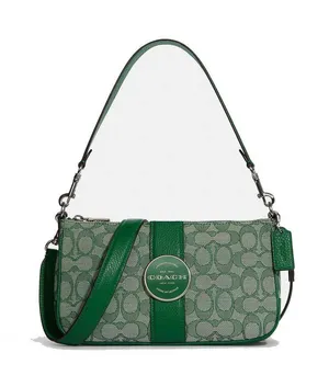 COACH C8306 Lonnie Baguette In Signature Jacquard & Leather Green thumbnail 1