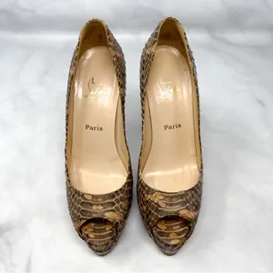 Christian Louboutin Altadama 140 Watersnake Open Toe Platform Heels Brown 38 thumbnail 3