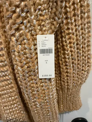 Anthropologie Maeve NWT Cozy Open-Front Chunky Knit Metallic Gold Cardigan thumbnail 7