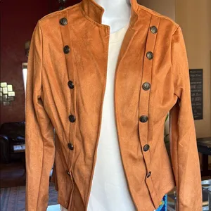 Rust colored faux Suede Military Field Jacket Tan Size M thumbnail 3
