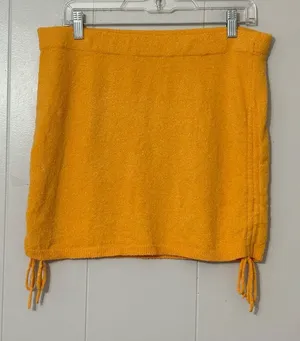 FP Beach Free People Yellow Sweater Knit Ruched Drawstring Mini Skirt Size L thumbnail 1