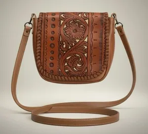 Montana West USA Trinity Ranch Western-Style Floral Tooled Crossbody Saddle Bag thumbnail 1