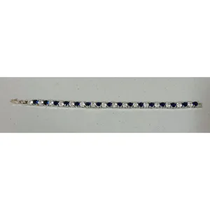 Silver Blue Sapphire Diamond Round Gemstone Tennis Bracelet Jewelry 💙 thumbnail 5
