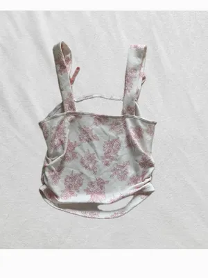 pink and white floral chinoiserie velvet bow tank top thumbnail 4