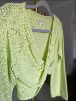 Urban Outfitters Neon Lime Cropped Top Knit Drape Front Sweater Festival Boho S thumbnail 4