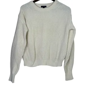 J. Crew Wool Blend Cable Knit Relaxed Fit Long Sleeve Crew Neck Sweater XS Cream thumbnail 10