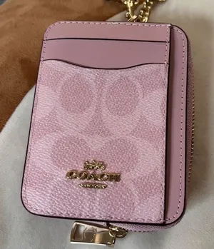 Coach Zip Card Case Signature Canvas powder pink thumbnail 1