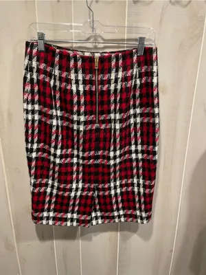 Cute classic Talbots wool blend plaid red pencil skirt preppy twee academia mini thumbnail 8