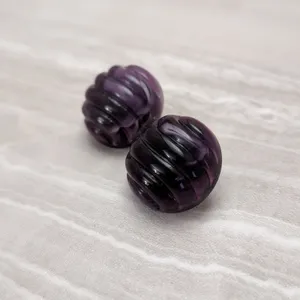 Vintage Stud Earrings Purple Domed Circle with Ridges Retro Statement thumbnail 3